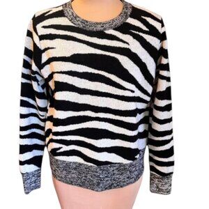 Banana Republic Zebra Print Sweater Black White Animal Print Crewneck Knit Size